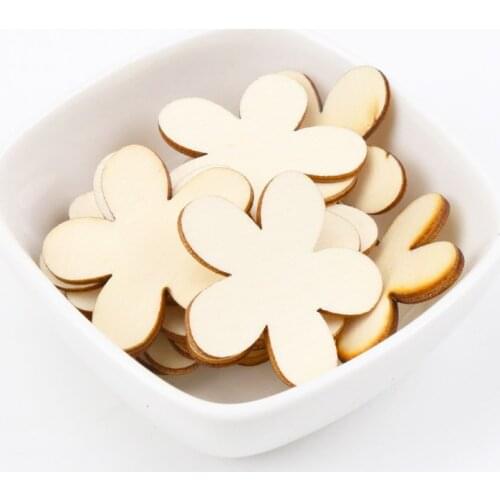 Natural Wooden Flower Pattern Scrapbooking Art Collection Craft For Handmade Sewing Decoration 15/20/25/35mm 50pcs