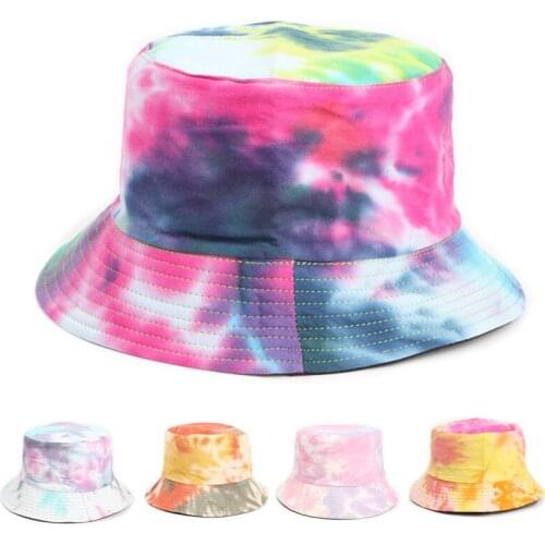 New Unisex Hot Tie Dye Bucket Hats Reversible Double-Side-Wear Hat Print Packable Outdoor Sun Hat Fisherman Caps Women Men