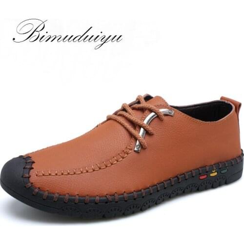 BIMUDUIYU Brand Daily Spring Summer Leather Mens Soft Flat Shoes Casual Single Light Leisure Shoes Daily Driving Shoes