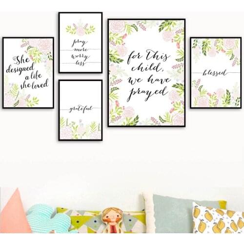 Bible Verse Poster Blessed Grateful Wall Art Inspirational Quote Canvas Painting Flowers Posters and Prints Home Decoration TB19
