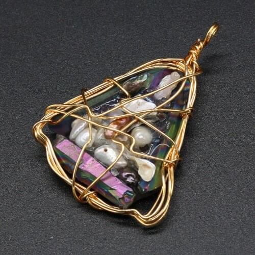 Natural Stone Pendants Triangle Gold Color Wire Wrap Pearls High Quality for Jewelry Making Necklace Earrings Accessories