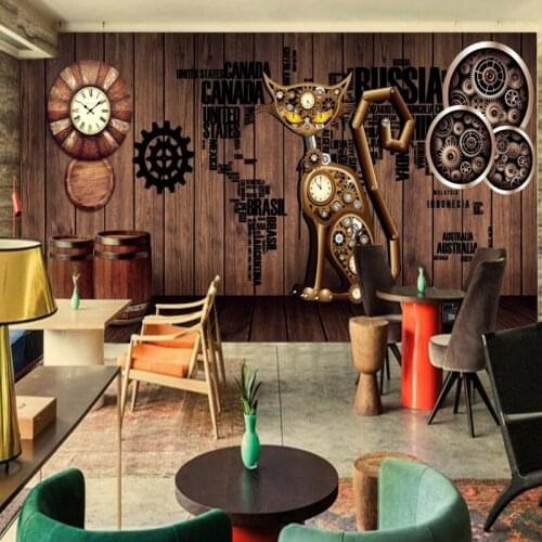 Custom mural Vintage Retro time gear bar KTV backdrop murals Decorative coustom high quality wallpaper
