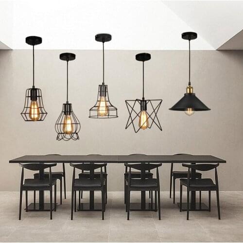 Industrial Retro Black Pendant Light Iron Hanging Cage Vintage Led Lamp E27 Loft Dining Modern Room Restaurant Bar Counter