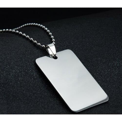 Rectangle Shape Blank Dog Tag Stainless Steel Mirror Polish Men Women Pendant Necklace High Quality with Beads Chain for DIY