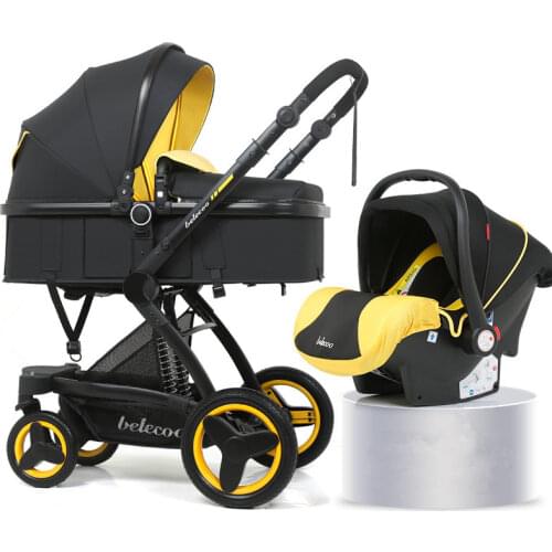 Luxury 3 in 1 Baby Stroller High Landscape Baby Stroller 3 in 1 Travel Pram Reversible Baby Trolley Pink Stroller with Car Seat