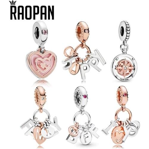 RAOPAN Rose Gold Compass Fantasy English Letter Charm Charm Silver 925 Gift for Girlfriend Couple