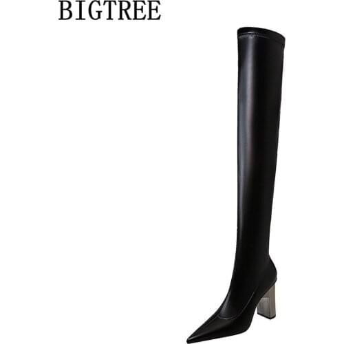 Over Knee Boots Thigh High Boots Ladies Shoes Winter Boots Women Fashion Shoes Black High Heels Womens Winter Shoes Big Size 43