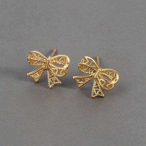 LIVVY Silver Color Hollow out bowknot Small Stud Earrings For Women Trendy Simple Retro Party Accessories Jewelry Gifts