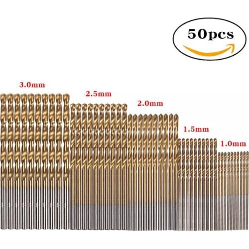 50pcs titanium plated twist drill high speed steel straight shank mini hole drill bit 1-3mm electric drill