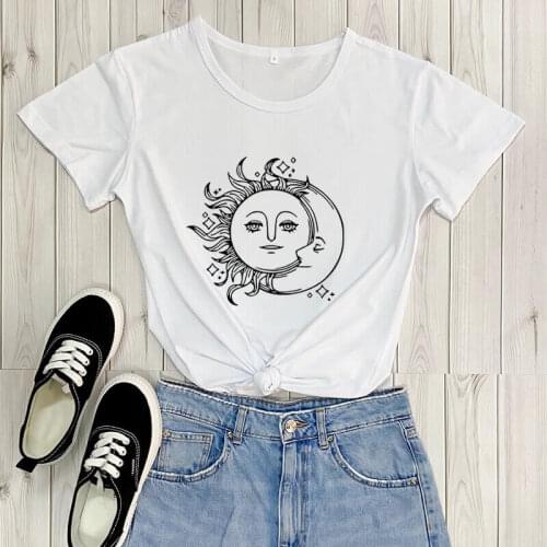 Sun and Moon New Arrival Summer 100%Cotton Funny T Shirt Positive Energy Shirt Sun Moon Face Tee Celestial Tee Gift for Her