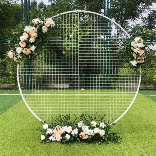 Wedding Decor Props Wrought Iron White Grid Circle Wedding Arch Backdrop Flower Frame DIY Wedding Festival Stage Flower Shelf