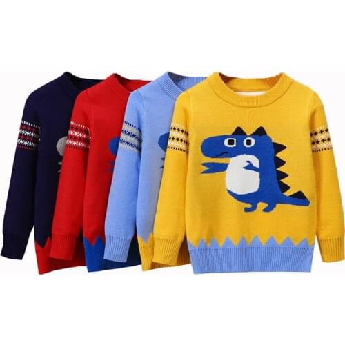 Dinosaur Boys Sweaters Cotton Blend Girls Pullover Autumn Fall Knitted Wear Children Kids Clothes Winter