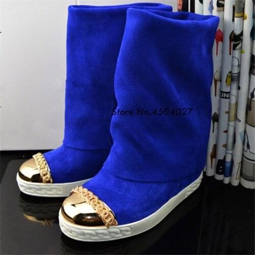 Blue/Red/Black Height Increasing Lady Shoes Bota Feminina Platform Wedges Womens Boots Metal Toe Boots Shoes Woman