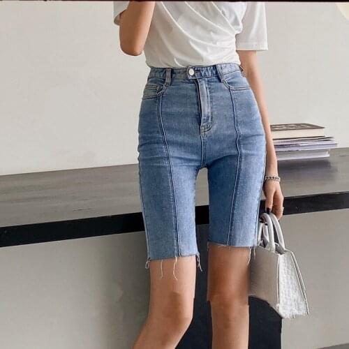 Korean Style Stretched Denim Shorts Women High Waist Single Button Skinny Half Jeans Pants Black Shorts Female 2021 Summer P026