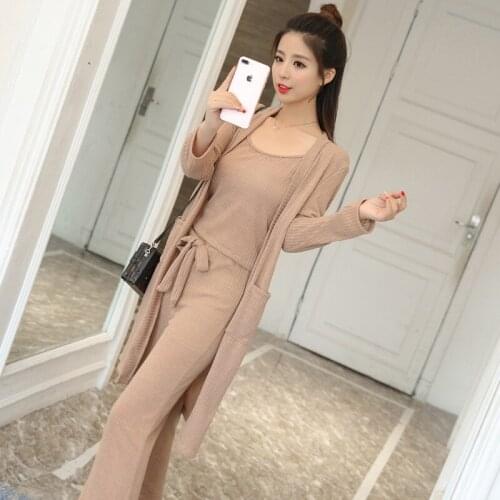 3 piece set women Suit female 2019 women summer knitting wide-legg pants women suit Costumes for women autumn sets