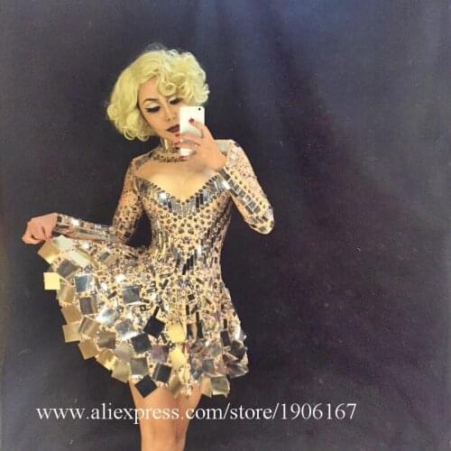 Nightclub Sexy Lady Party Evening Mirror Dress Models Show Performance Ballroom Costume TV Stage DJ DS Rhinestone Bar Clothing