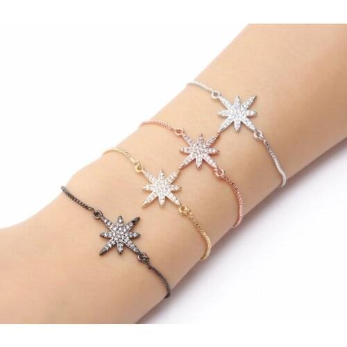 Gold silver Chain micro pave cz Zircon Cubic Zirconia bracelet rope adjusted Macrame snowflake Bangle frd2 Fashion