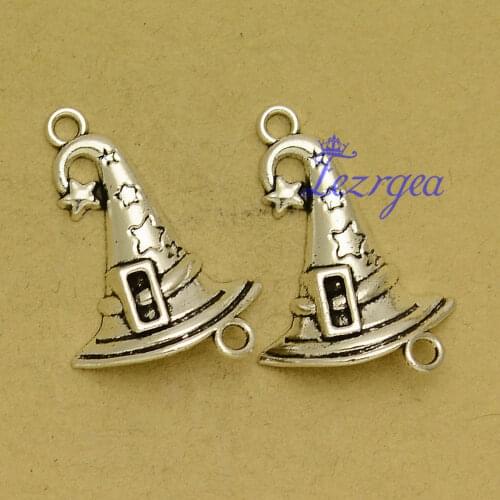 10pcs/lot--25x34mm Antique Silver Plated Witches Hat Connector Charms Halloween Pendants For DIY Supplies Jewelry Accessories