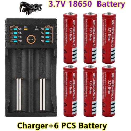 100% Original 18650 battery 3.7V 4200mAh rechargeable liion battery for Led flashlight Torch batery litio battery+charger