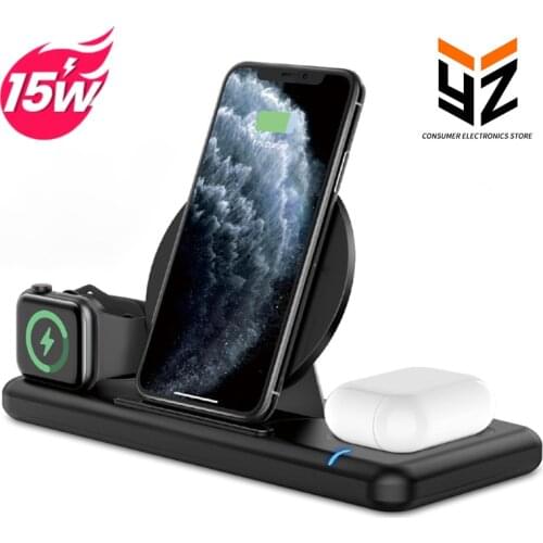 2021 15W Fast Qi Wireless Charger Stand 3 In 1 Qi Wireless Charging Station Suitable For IPhone 12/11/XS IWatch AirPods Pro/2