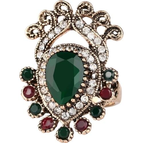 2016 Fashion Big Ring Retro Look Color Gold Mosaic Engagement Rings For Women Turkey Jewelry Wholesale