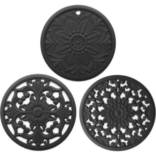3Pcs/Set Silicone Mat Multiple Colors Heat Resistant Reusable Safe Round Table Hollow Coster Pad for Home Kitchen Accessories