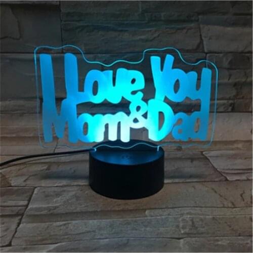 3D Night Light I Love You Mom Dad Acrylic Led Desk Lights Bedroom Table Lamp with USB Cable 16 Colors with Remote Control