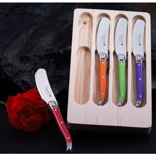 4pcs Stainless Steel Laguiole Butter Spreader Rainbow Cheese Knives Slicer Set Christmas Cutlery Restaurant Kitchen Tool