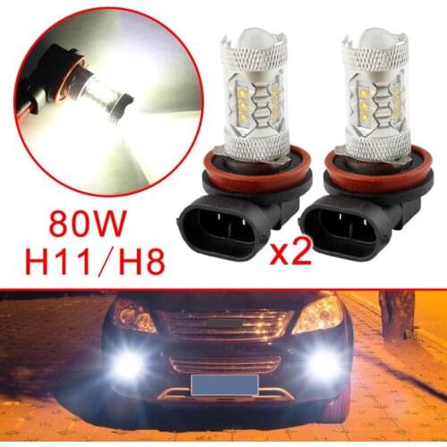 Auto Accessories 80W H8 H11 Fog Light Driving Bulbs DRL White Lamp Foglight Trim Parts 12V 2Pcs