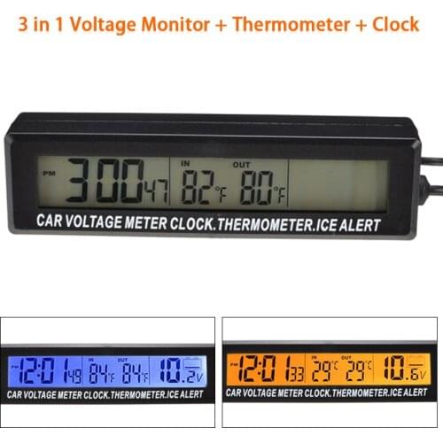 Car Digital LCD Clock LED Vehicle Electronic Alarm Clock Temperature Display Digital Voltmeter Thermometer Car Interior Parts