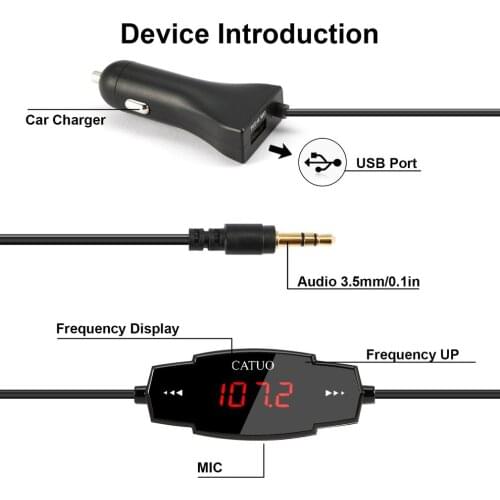 FM Transmitter Car Kit Radio Modulator for Car with 3.5mm Aux Plug and 5V/2.4A USB Car Charger Easy to Use Black