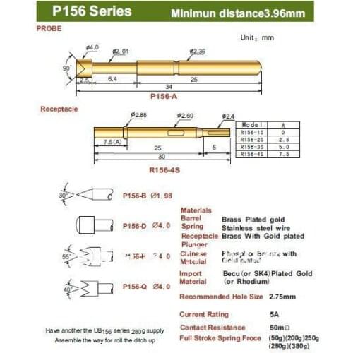 FREE SHIPPING 100PCS/LOT P156-D 33.35MM TWO PART SPRING FUNCTION TEST PROBES, POGO PIN