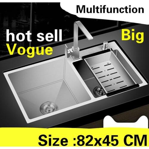 Free shipping Apartment big kitchen manual sink double groove multifunction 304 stainless steel hot sell 820x450 MM