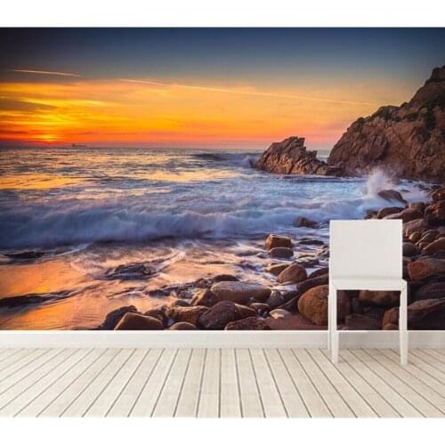 Custom large murals,Sunrises and sunsets Coast Waves Stones Nature wallpapers,living room sofa TV wall bedroom papel de parede