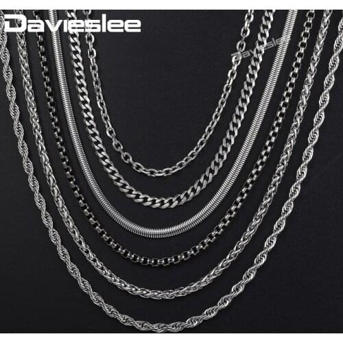 24inch Chain Necklaces for Men Women 7pcs/Set Dropshipping Jewelry Mens Necklace Gold Black Silver Color Stainless Steel DKNN1A