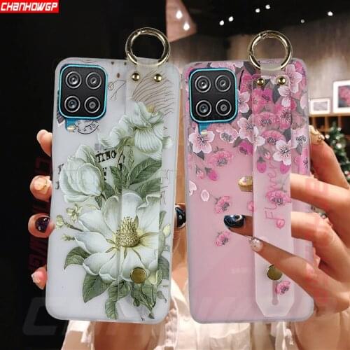 For Samsung Galaxy A12 A32 A42 A52 A72 5G Case Soft Flowers Wrist Strap Silicone Cover For Samsung M11 M21 M31 M31S Phone Cases