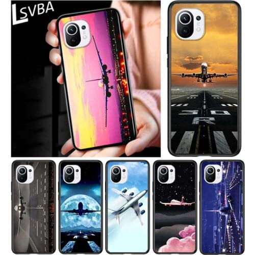 Airplane flying for Xiaomi Mi 11 10T Note 10 Ultra 5G 9 9T SE 8 A3 A2 A1 6X Pro Play F1 Lite 5G Black Phone Case