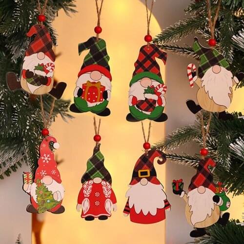 2022 Christmas Wooden Craft Pendant Ornaments Christmas Tree Decoration for Home Santa Claus Wood Hanging New Year Gifts Navidad