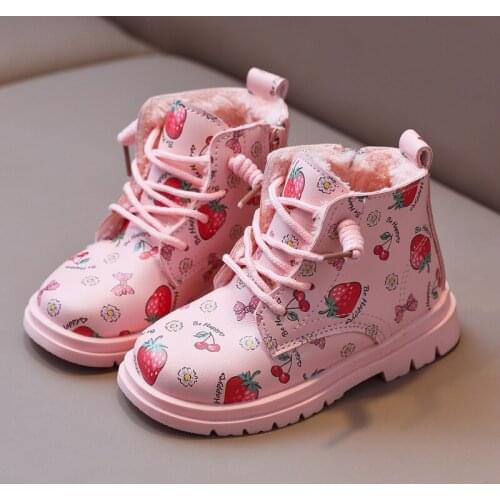 Children Shoes Baby Girls Martin Boots Fashion Pu Leather Waterproof Winter Kids Snow Shoes Ankle Warm Soft Non-Slip Size 21-30
