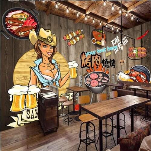 Custom Barbecue Beer Restaurant Background Wall Paper 3D BBQ Shop Snack Bar Industrial Decor Mural Wallpaper Papel De Parede 3d