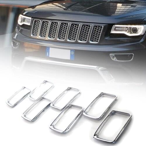 7pcs/set Chrome ABS Plastic Grill Rings Kidney Twin Fins Sport Grill Grille for JEEP Grand Cherokee 2014 2015 2016