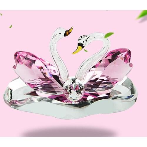 Exquisite Handmade Crystal Swan Crystal Animal Figurines Glass Car Ornament Decoratio Couple Swan With Base Home Decor Xmas Gift