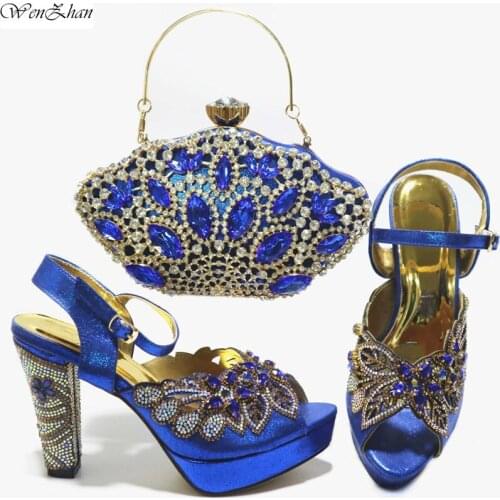 Beautiful Italian High Heels Shoes With Matching Clutch Bags African Women Shoes and Bag Set For Prom Party Summer Sandal C211-2