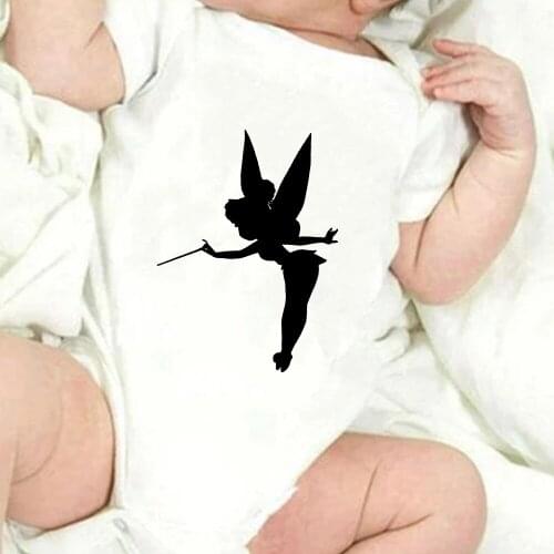 Fashion Disney Tinker Fairies Print Toddler Jumpsuit Summer Short Sleeve Infant Bodysuits White Tee Harajuku Street Baby Clothes