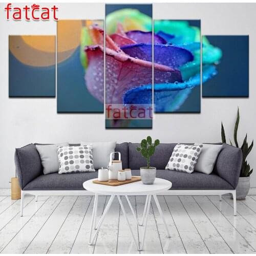 FATCAT Color rose 5 Piece Diy Diamond Painting Full Square Round Drill Diamond Embroidery Flowers Needlework Home Decor AE2005