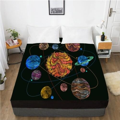 Astrology Witchcraft Elastic fitted sheet bed sheet With An Elastic Band 150/180/200/160*200 Mattress Cover Bed cover 1pc Planet