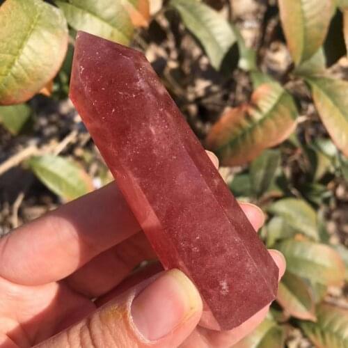 Natural Crystal Strawberry Quartz Point Healing Stone Hexagonal Prisms Obelisk Wand Treatment Stone