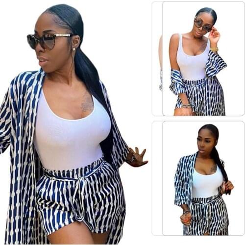 2021 Summer New Fashion Printed Long-Sleeved Cardigan with Bow Belt Temperament Commuter 2-Piece Set