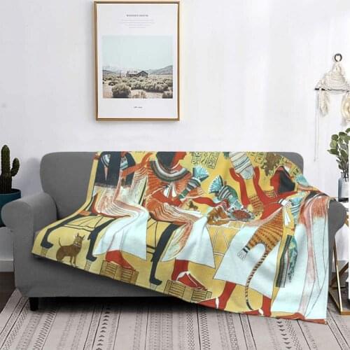 Ancient Egyptian Civilization Cat Art Blanket Fleece Textile Decor African Super Warm Throw Blanket for Sofa Travel Quilt
