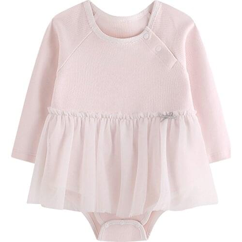 Autumn Cute Baby Girls Long Sleeve Bodysuit Halter Mesh Skirt Creeper Instagramable Newborn Cute Baby Girl Clothes 0-2Y